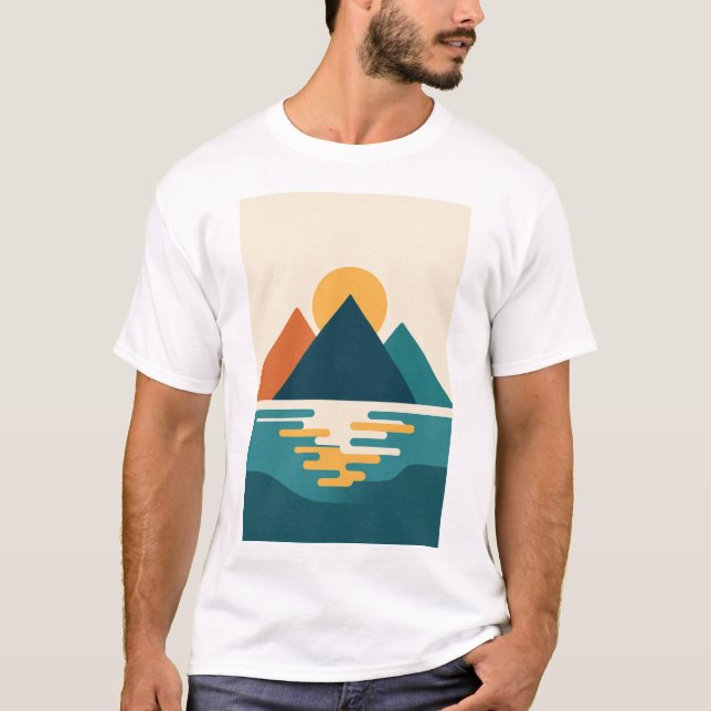 Retro Sun & Mountain Waves Tee – Viral Aesthetic S (Front)