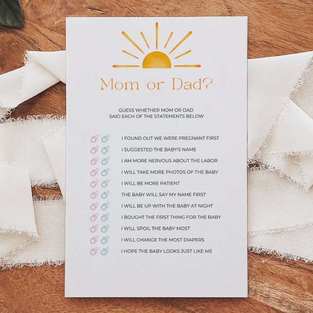 Retro Sun Mum Or Dad Baby Shower Game (Creator Uploaded)