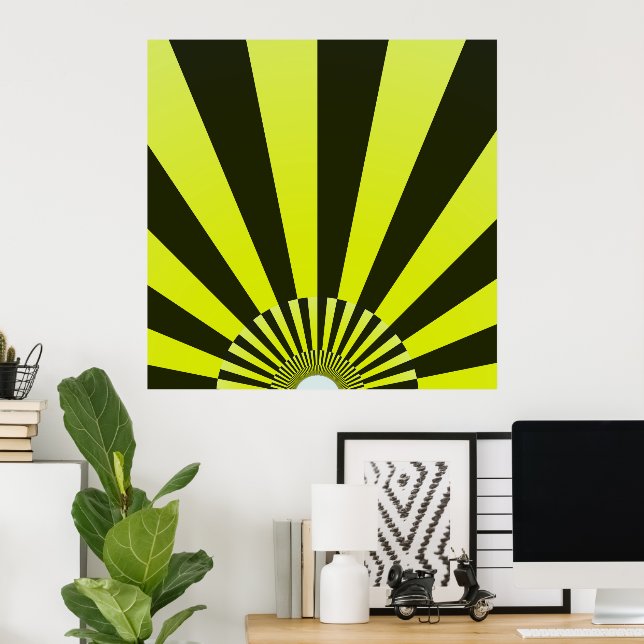Retro Sun Rays Burst Sunset Black Yellow Poster (Home Office)