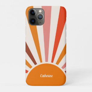 Retro Sun Rays Burst Sunset Orange Mid Century  iPhone 11 Pro Case