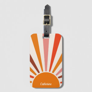 Retro Sun Rays Burst Sunset Orange Mid Century  Luggage Tag