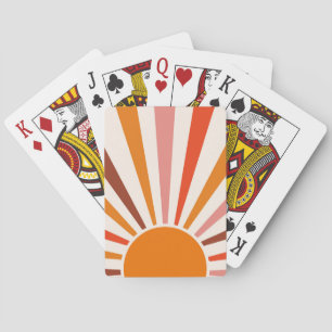 Retro Sun Rays Burst Sunset Orange Mid Century  Playing Cards