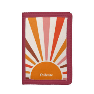 Retro Sun Rays Burst Sunset Orange Mid Century  Trifold Wallet