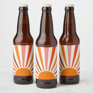 Retro Sun Rays Burst Sunset Orange Yellow Red Beer Bottle Label