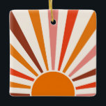 Retro Sun Rays Burst Sunset Orange Yellow Red   Ceramic Ornament<br><div class="desc">Retro sun burst design in warm pink,  brown,  orange tones. Retro modern orange sunrays,  morning sunshine geometric abstract art.</div>