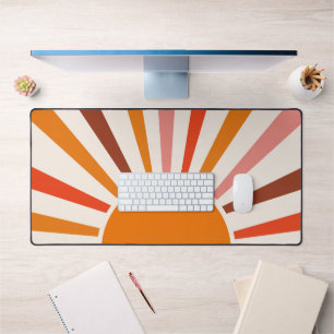 Retro Sun Rays Burst Sunset Orange Yellow Red Desk Mat