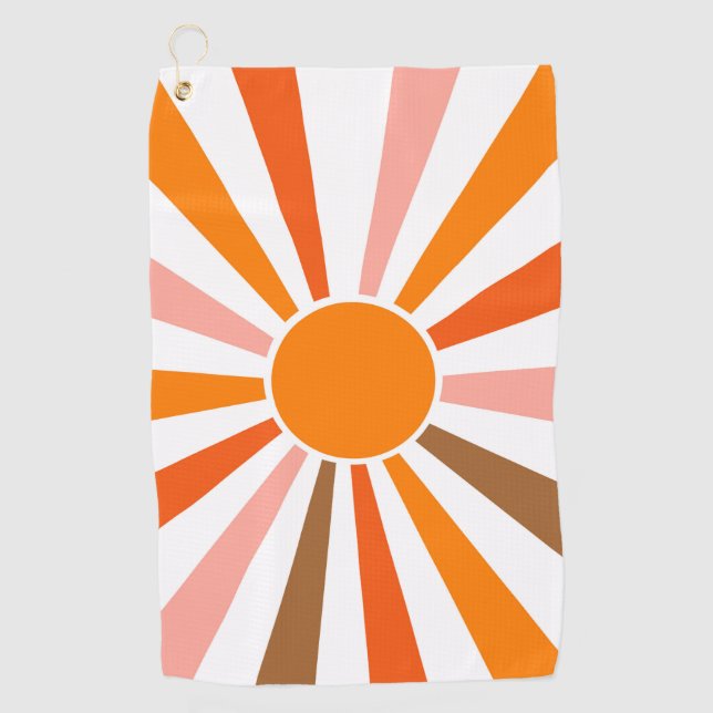 Retro Sun Rays Burst Sunset Orange Yellow Red    Golf Towel (Front)