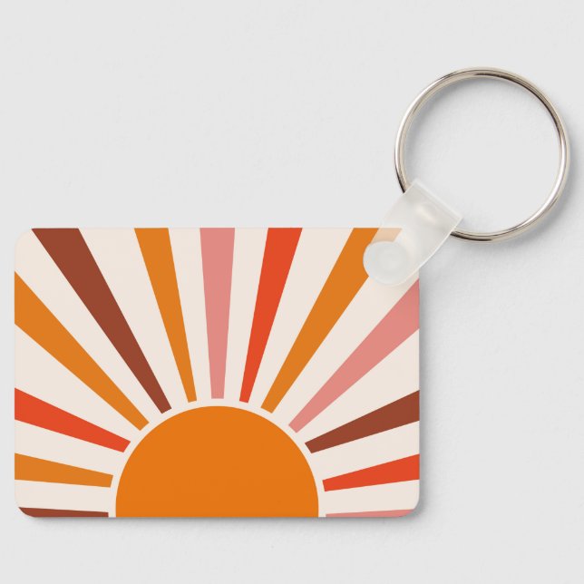 Retro Sun Rays Burst Sunset Orange Yellow Red   Key Ring (Front)