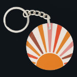 Retro Sun Rays Burst Sunset Orange Yellow Red   Key Ring<br><div class="desc">Retro sun burst design in warm pink,  brown,  orange tones. Retro modern orange sunrays,  morning sunshine geometric abstract art.</div>
