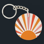 Retro Sun Rays Burst Sunset Orange Yellow Red   Key Ring<br><div class="desc">Retro sun burst design in warm pink,  brown,  orange tones. Retro modern orange sunrays,  morning sunshine geometric abstract art.</div>