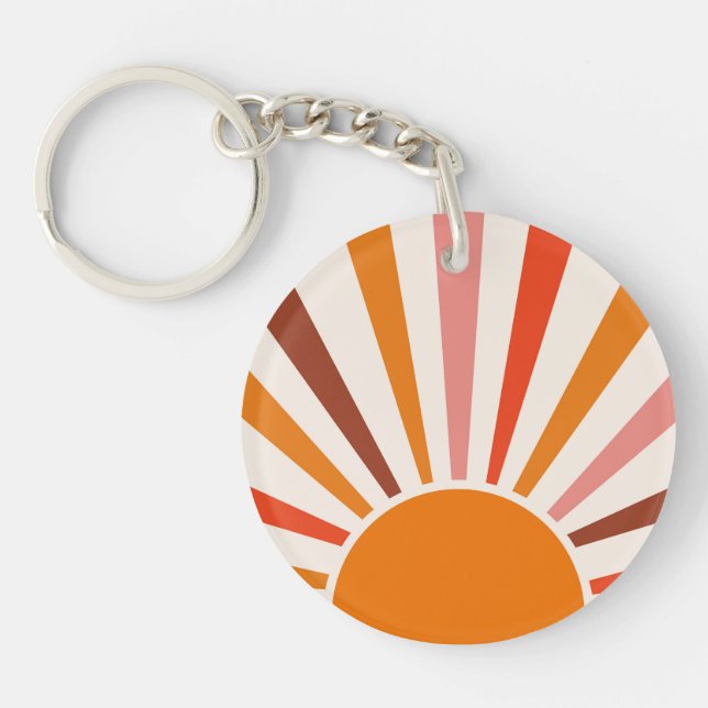Retro Sun Rays Burst Sunset Orange Yellow Red   Key Ring (Front)
