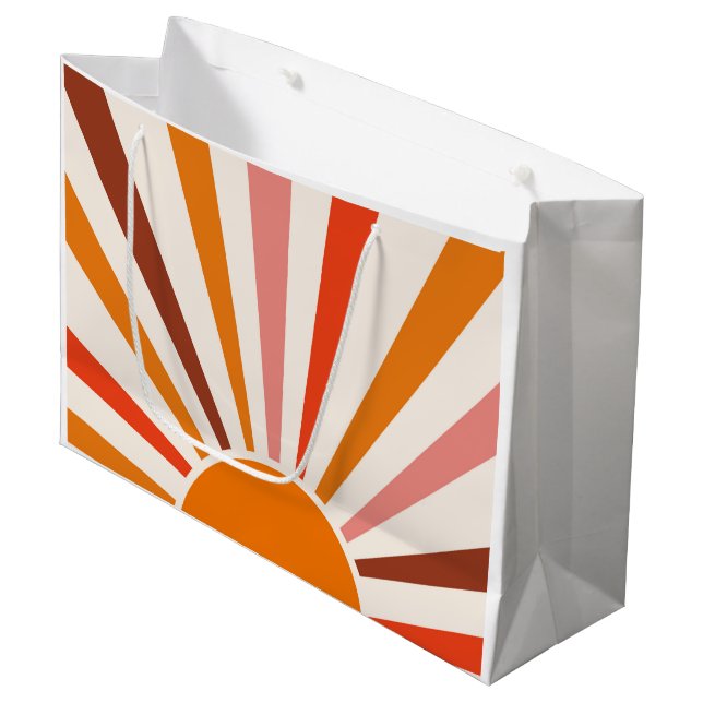 Retro Sun Rays Burst Sunset Orange Yellow Red  Large Gift Bag (Front Angled)