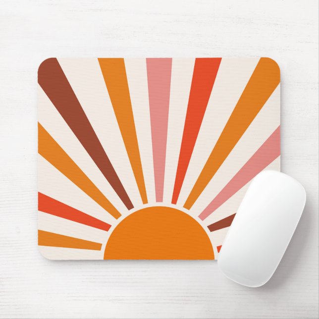 Retro Sun Rays Burst Sunset Orange Yellow Red    Mouse Mat (With Mouse)