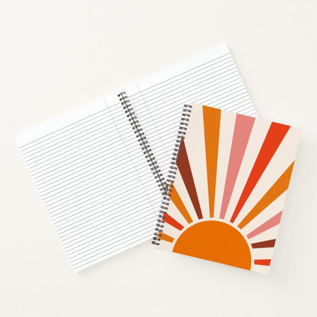 Retro Sun Rays Burst Sunset Orange Yellow Red  Notebook (Inside)