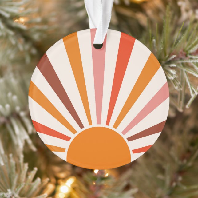 Retro Sun Rays Burst Sunset Orange Yellow Red    Ornament (Tree)