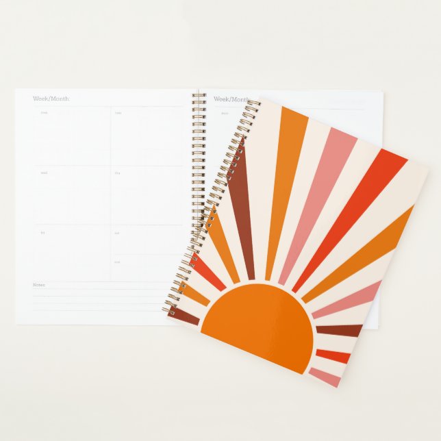 Retro Sun Rays Burst Sunset Orange Yellow Red Planner (Display)
