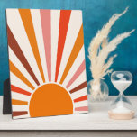 Retro Sun Rays Burst Sunset Orange Yellow Red   Plaque<br><div class="desc">Retro sun burst design in warm pink,  brown,  orange tones. Retro modern orange sunrays,  morning sunshine geometric abstract art.</div>
