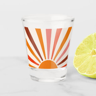 Retro Sun Rays Burst Sunset Orange Yellow Red  Shot Glass