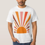Retro Sun Rays Burst Sunset Orange Yellow Red   T-Shirt<br><div class="desc">Retro sun burst design in warm pink,  brown,  orange tones. Retro modern orange sunrays,  morning sunshine geometric abstract art.</div>