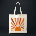 Retro Sun Rays Burst Sunset Orange Yellow Red   Tote Bag<br><div class="desc">Retro sun burst design in warm pink,  brown,  orange tones. Retro modern orange sunrays,  morning sunshine geometric abstract art.</div>