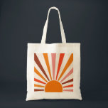 Retro Sun Rays Burst Sunset Orange Yellow Red   Tote Bag<br><div class="desc">Retro sun burst design in warm pink,  brown,  orange tones. Retro modern orange sunrays,  morning sunshine geometric abstract art.</div>