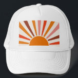 Retro Sun Rays Burst Sunset Orange Yellow Red   Trucker Hat<br><div class="desc">Retro sun burst design in warm pink,  brown,  orange tones. Retro modern orange sunrays,  morning sunshine geometric abstract art.</div>