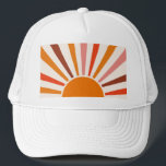 Retro Sun Rays Burst Sunset Orange Yellow Red   Trucker Hat<br><div class="desc">Retro sun burst design in warm pink,  brown,  orange tones. Retro modern orange sunrays,  morning sunshine geometric abstract art.</div>