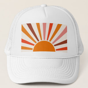 Retro Sun Rays Burst Sunset Orange Yellow Red   Trucker Hat