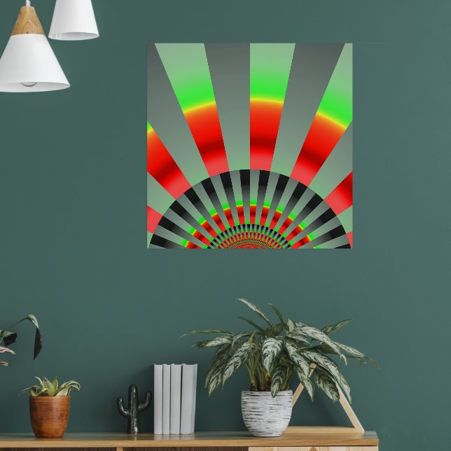 Retro Sun Rays Burst Sunset Red Yellow Green Poster (Living Room 1)