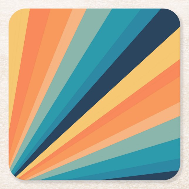 Retro sun rays square paper coaster (Front)