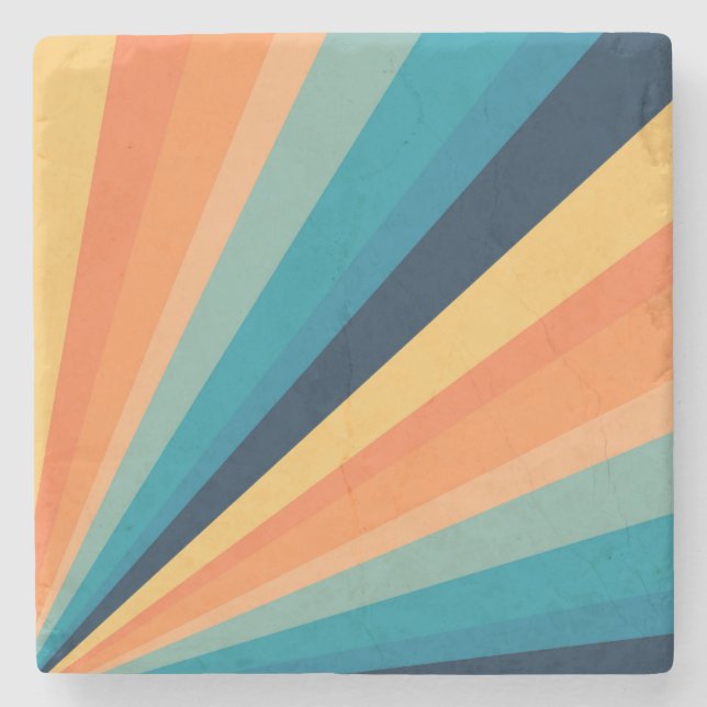 Retro sun rays stone coaster (Front)