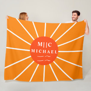 Retro sun simple modern monogram personalised fleece blanket