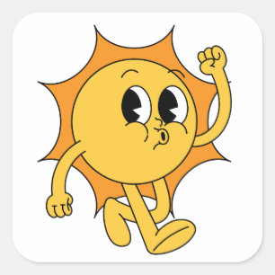Retro Sun Smiley Square Sticker
