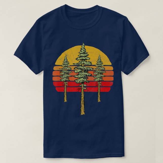 Retro Sun  Three Minimalist Redwood Trees  T-Shirt (Design Front)