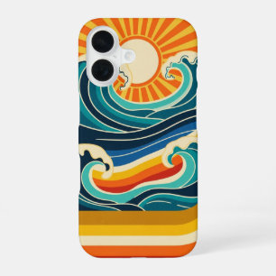 Retro Sun & Waves iPhone 16 Case