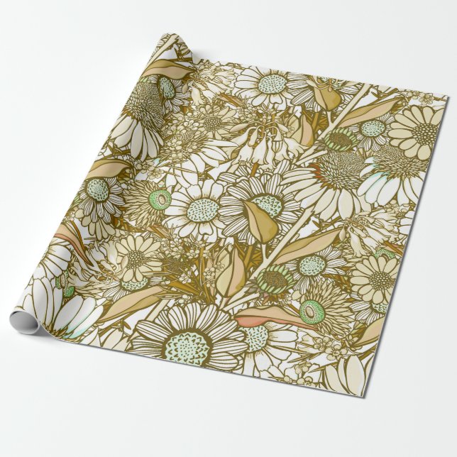 Retro Sunburnt Australian Country Garden Wrapping Paper (Unrolled)