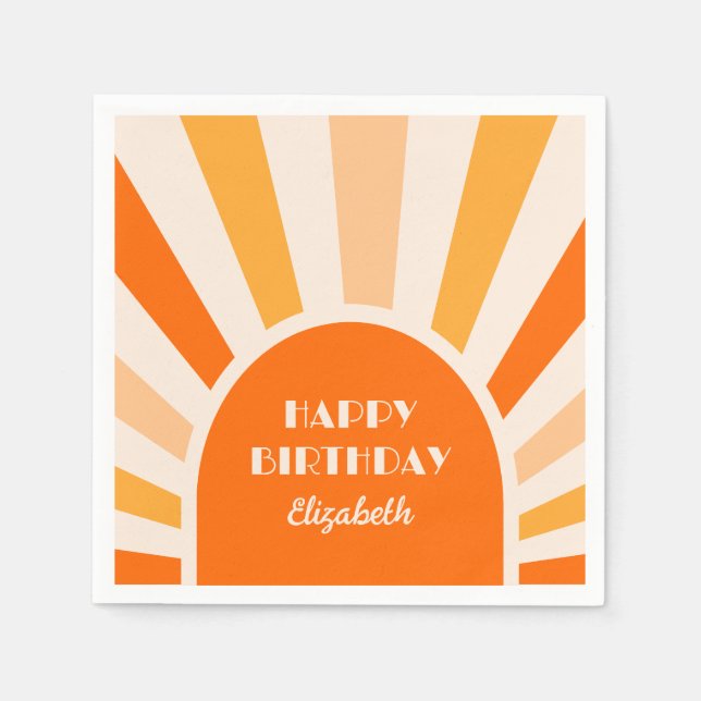 Retro Sunburst Arch Typography Birthday Peach Napkin (Front)