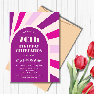 Retro Sunburst Arch Typography Birthday Purple Invitation