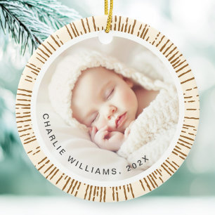 Retro sunburst cream coloured photo ceramic tree decoration