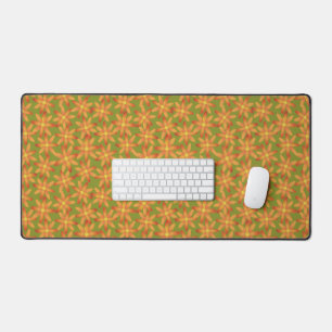 Retro Sunburst Daisy Floral in Golden Olive Desk Mat