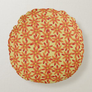 Retro Sunburst Daisy Floral in Warm Yellow Round Cushion