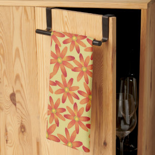 Retro Sunburst Daisy Floral in Warm Yellow Tea Towel