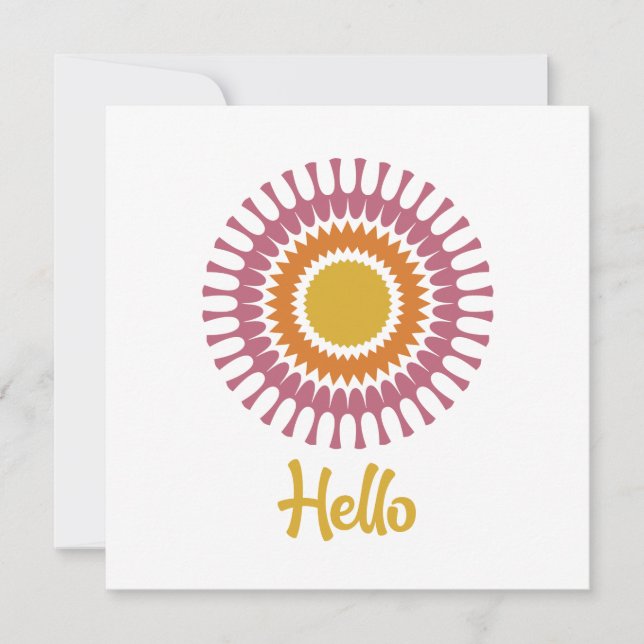 Retro Sunburst Flat Note Card in Purple and Gold (Front)
