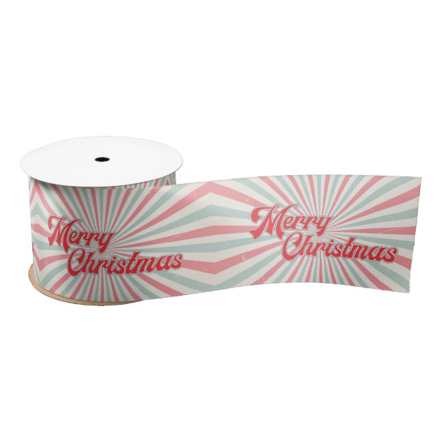 Retro Sunburst Merry Christmas Mid-Century Satin Ribbon (Spool)