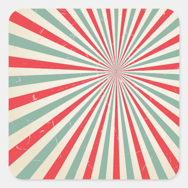 Retro Sunburst Mid Century Red & Green Square Sticker (Front)