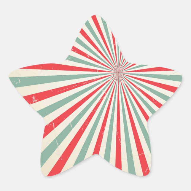Retro Sunburst Mid Century Red & Green Starburst Star Sticker (Front)