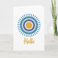 Retro Sunburst Note Card in Blue and Gold