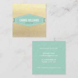 RETRO SUNBURST PATTERN cool mint badge logo gold Square Business Card