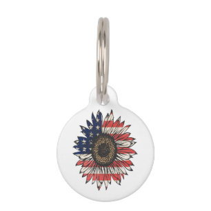 Retro Sunflower 4th Of July USA Pet Tag