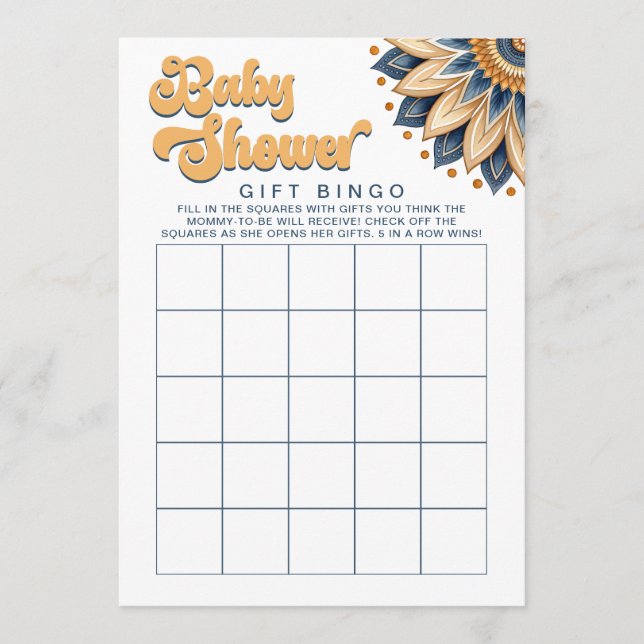 Retro Sunflower Baby Shower Gift Bingo Game Invitation (Front)
